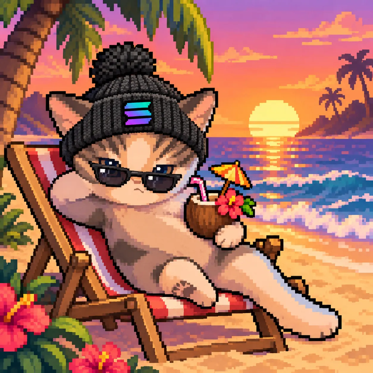SOLCAT relaxing on a tropical beach